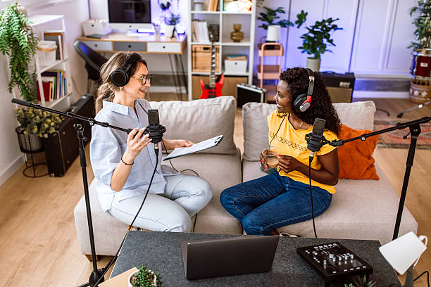 istock Women recording podcast in studio. 2225121398