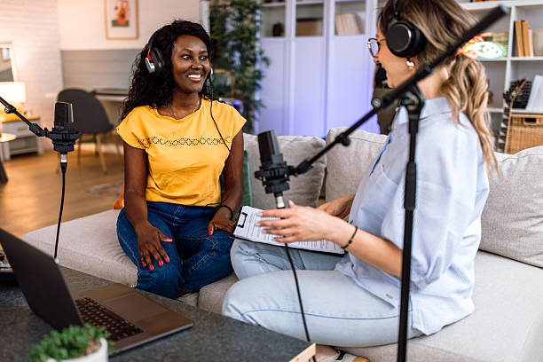 istock Women recording podcast in studio. 2225121399