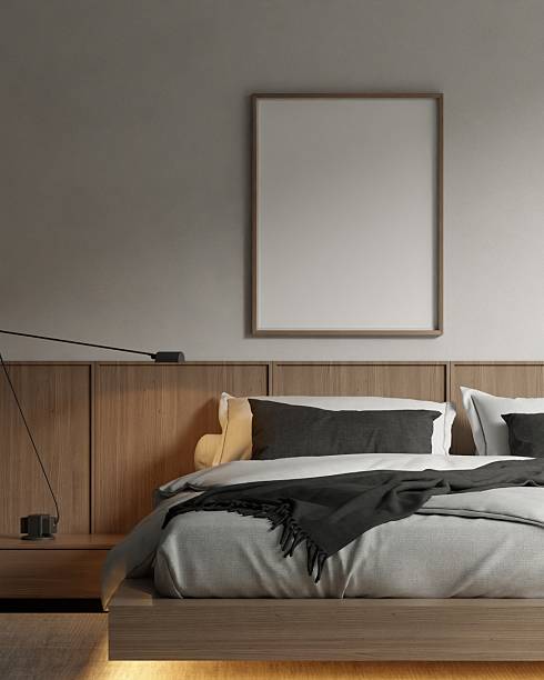 istock Modern Minimalist Bedroom with Wooden Platform Bed – Soft Ambient Lighting 3D Render 2225121597