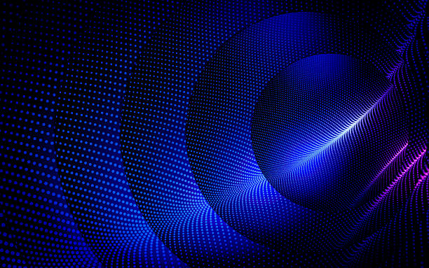 istock Vibrant blue and purple light dots forming abstract tunnel or wavy pattern background 2225124676