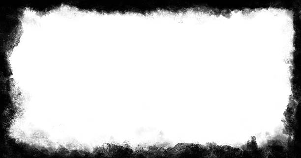 istock Black ink frame with stains and empty center isolated on white background 2225125164