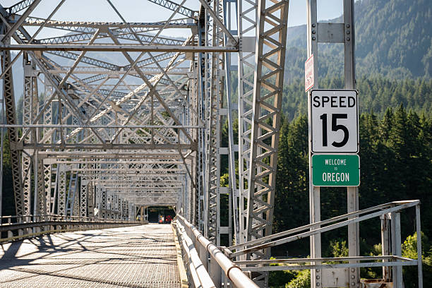 Portion of the Bridge of the Gods at the Oregon line looking south toward Oregon.