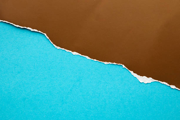 istock Brown ripped paper torn edges strips isolated on blue background 2225133161
