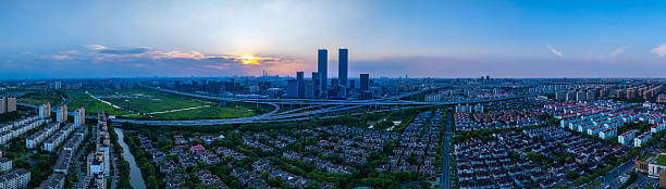 istock Panoramic aerial view of Shanghai Zhangjiang Hi Tech Development Zone at sunset. 2225141460