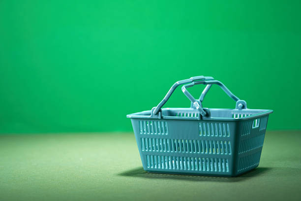 green shopping basket against green background.