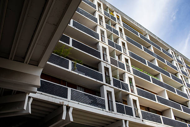 istock Brutalist style residential building viewed from a low angle 2225148829