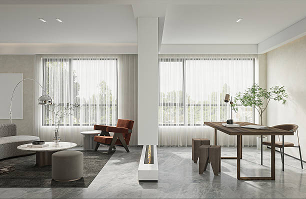 istock Bright & Open Living Space-Modern Design with Integrated Fireplace and Workspace. 2225151884