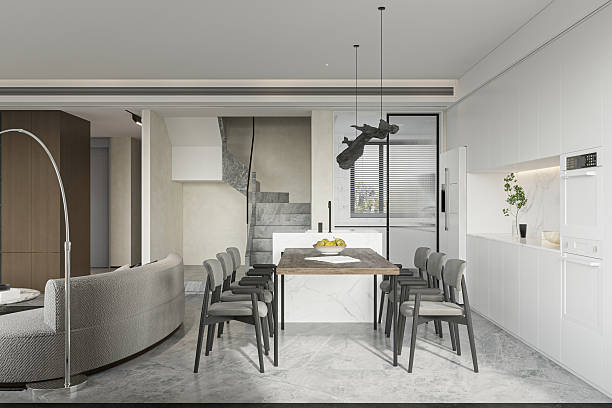 istock Elegant Open-Concept Living-Dining Area, Modern Kitchen, and Stylish Staircase 2225151979