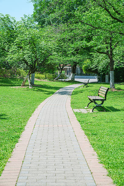 istock Curved pedestrian walkway in the green park 2225154997