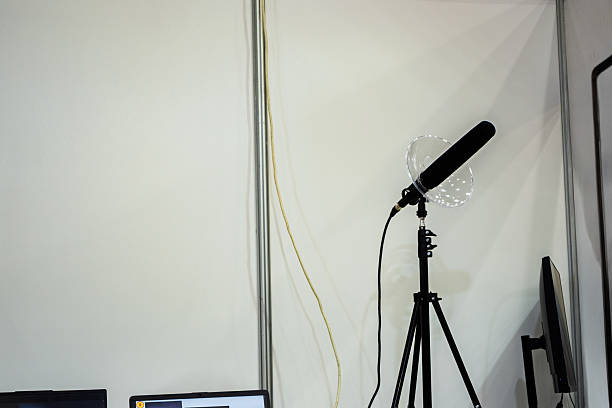 istock Specialized directional microphone with a clear shield on a tripod for UAV detection and spectral analysis. Ideal for themes of security, counter-drone technology, and acoustic surveillance. 2225155340