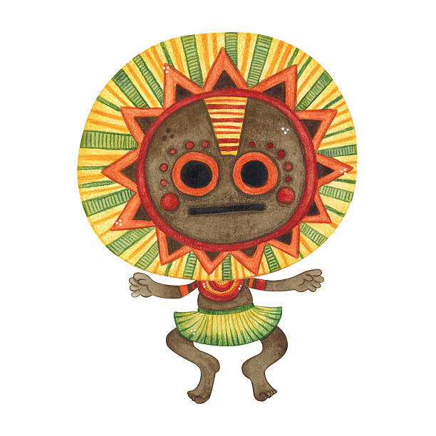 istock Dancing African aborigine in a round colorful mask. Watercolor illustration hand drawn, cartoon. Drawing for poster, stickers, print. Africa, mask, funny, character 2225157921