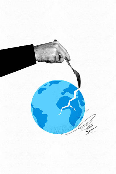 istock Vertical image collage human hand body fragment fork crack collapse break planet earth world catastrophe destruction drawing doodles 2225158440