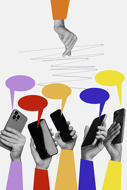 istock Trend artwork composite sketch image collage of many hands appear hold smartphone speech cloud blog arm show gesture finger korean heart 2225158966