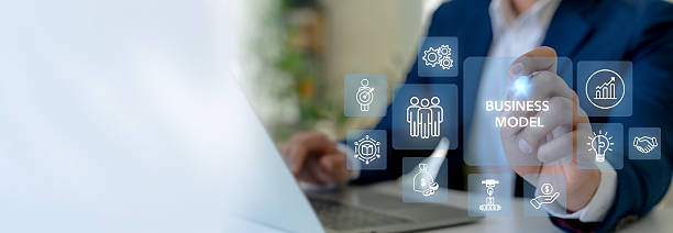 istock Business Model Concept. Business model with interconnected icons, innovation, resource,  customer, strategy and financial management. Key components and ideal for business planning and development. 2225160812