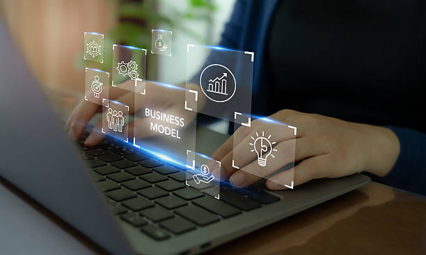 istock Business Model Concept. Business model with interconnected icons, innovation, resource,  customer, strategy and financial management. Key components and ideal for business planning and development. 2225160813