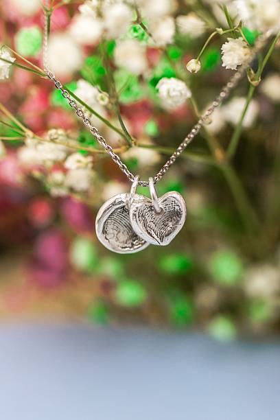 Handmade Silver Pendants with Fingerprints on Floral Background. Idea for Sentimental Gift.