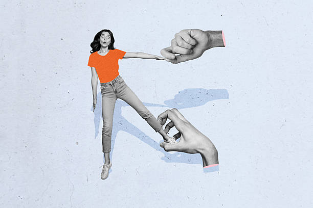 istock Composite artwork collage image picture of big arms pull impressed mini girl isolated on creative background 2225164726