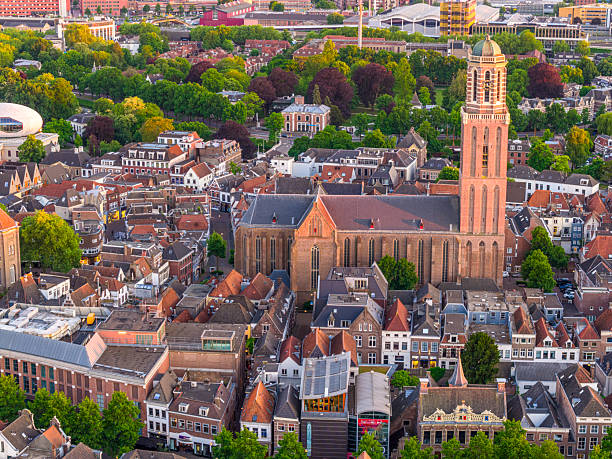 istock Zwolle downtown district aerial view during sunset 2225164993