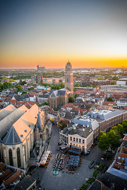 istock Zwolle downtown district aerial view during sunset 2225165084