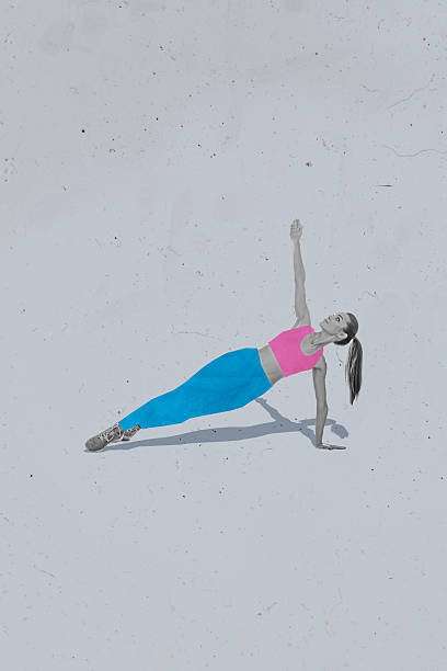 istock Collage image artwork of charming beautiful woman doing physical exercises isolated on painted background 2225166463
