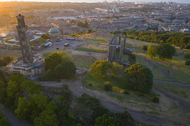 Edinburgh Scothland United Kingdom  Rooftops and chimneys from my window, sunset view.