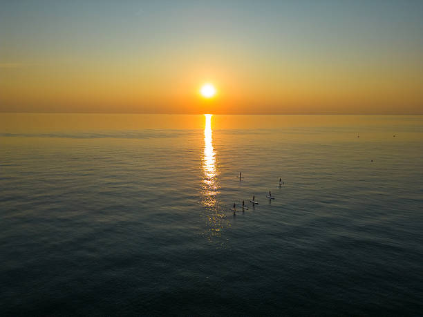 Beach Sunset Drone View in Rimini – Adriatic Coast, Italy.