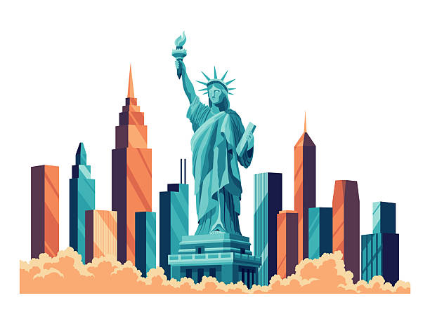 The Statue of Liberty flat cartoon isolated on white background. Vector illustration.