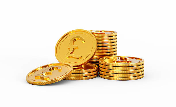 istock 3d Stack Of Golden British Pound Coins Shiny Rounded Coins Stack On White Background 3d Illustration 2225179685