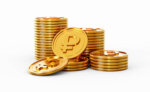 istock 3d Stack Of Golden Russian Ruble Coins Shiny Rounded Coins Stack On White Background 3d Illustration 2225179826
