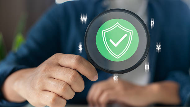 istock Hand holding magnifying glass with shield and check mark icon, surrounded by currency symbols. Concept of financial security, data protection, secure transaction and fintech. 2225184074