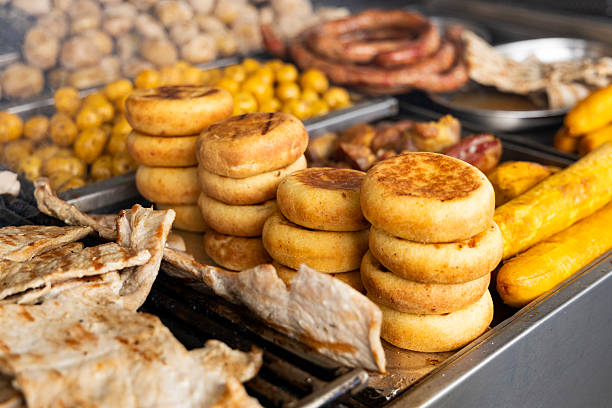 Traditional boyacense food - Roasted meats, chorizo, longaniza, arepas, plantains, and potatoes