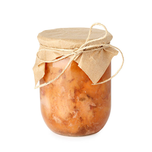 istock Canned meat in glass jar isolated on white 2225186226