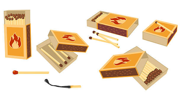 istock Matchboxes and matches set. Burnt matches and a whole match. Flat design style. Fire safety. Lighting concept. Vector illustration highlighted on a white background. 2225187393