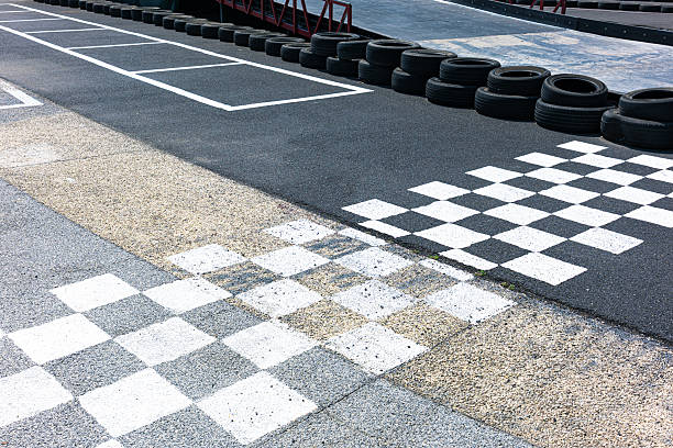 istock Starting grid on asphalt racing track 2225189568