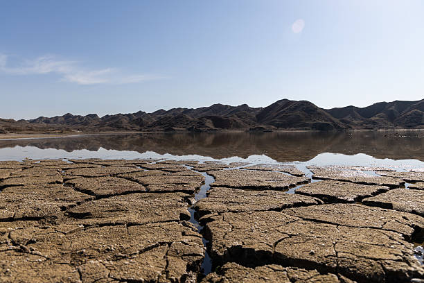 A sprawling body of water lies peacefully amidst dry, barren land under the Georgia sun.