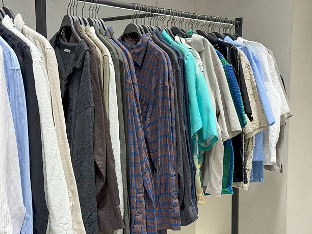 istock Organized Shirt Rack with Mixed Patterns and Earth Tone Palette 2225196892