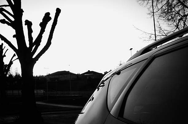 Close up of a car in black and white