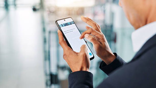 istock Office, hands and phone with screen to scroll, research information and reading on stock exchange. Closeup, business person and mobile with website for investment tips, economy and trader with tech 2225206905