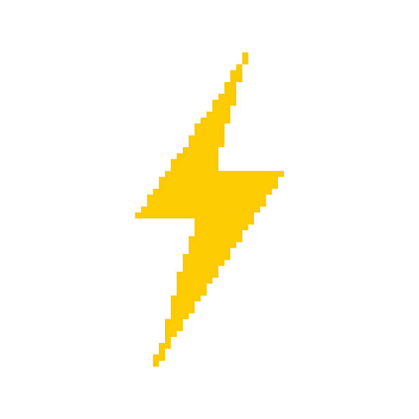 istock Lightning Bolt templates in pixel art style. Yellow solid electricity symbol. Energy, power, labels. Isolated on white background. 2225207547