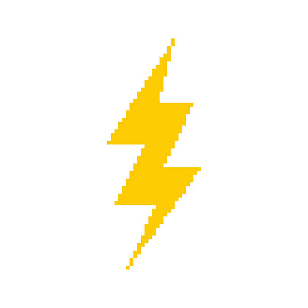 istock Lightning Bolt templates in pixel art style. Yellow solid electricity symbol. Energy, power, labels. Isolated on white background. 2225207556