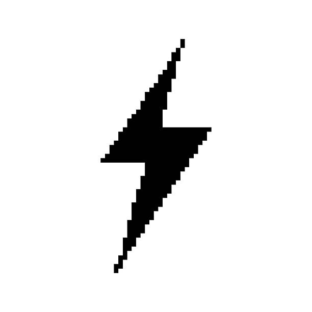 istock Lightning Bolt templates in pixel art style. Black solid electricity symbol. Energy, power, labels. Isolated on white background. 2225207558
