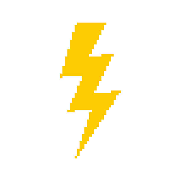 istock Lightning Bolt templates in pixel art style. Yellow solid electricity symbol. Energy, power, labels. Isolated on white background. 2225207560