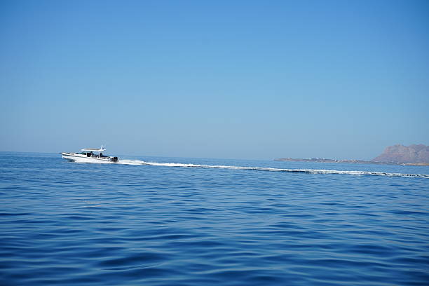 Gibratlar, Spain - August 03, 2024: a fast boat on the Mediterranean Sea
