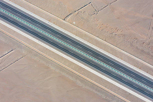 Desert highway aerial shot