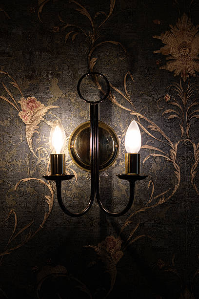 istock Vintage Double Wall Lamp with Ornate Floral Wallpaper 2225223206