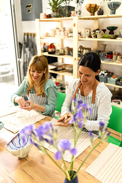 istock Women making handmade pottery on pottery class 2225225996