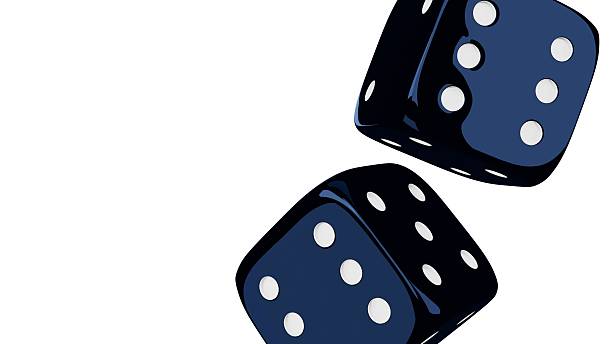 istock Close-up dark blue two dice on isolated background. Glossy roll cubes for gamble games. 3d rendering 2225230433