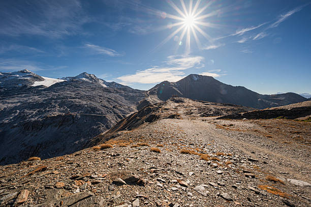 autumnal mountain landscape inside the Stelvio National Park along the Lombard side, Sondrio, Italy