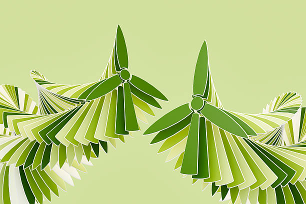 Wind Turbine with Layered and Twisted Pattern, Sustainability and Green Energy Concept. Digitally generated image. 3d render.