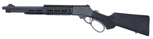 istock Modern lever action rifle that is black with a polymer stock 2225240350
